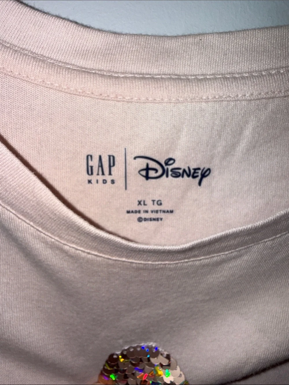 GAP Pink Long-Sleeve Sequin Mickey Mouse Tee